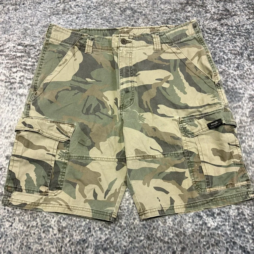 Wrangler Cargo Shorts Mens 34 Green‎ Brown Camo Mens 34 Camouflage Skater Y2K